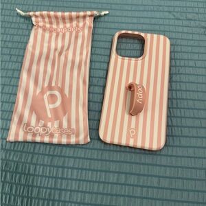 Loopy Case Pink Stripe Phone Case with Matching Pouch iPhone 15 Max Pro